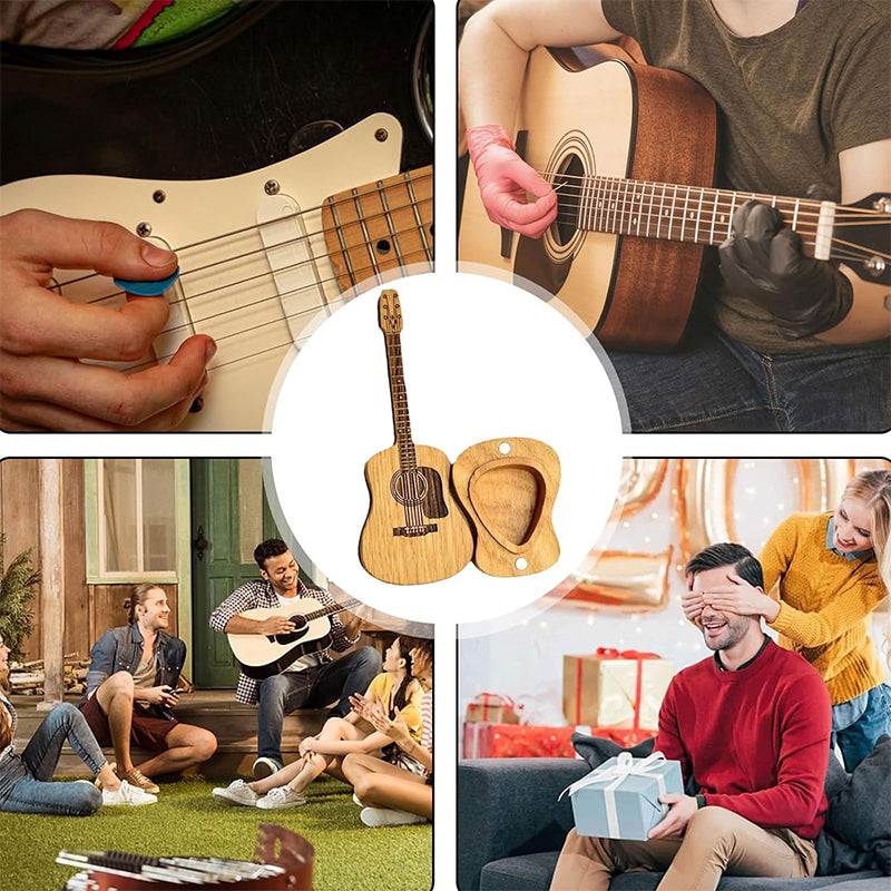 Gitarformet plekterholder i tre