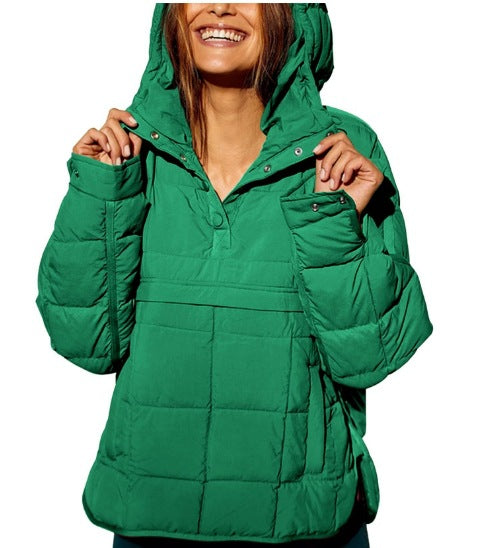 Ensfarget kort bomullsfrakk foran og lang ba